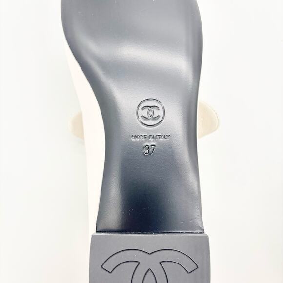 NEW Chanel Lambskin Bow Maryjane CC Cap Toe Flats 37 - Picture 7 of 9